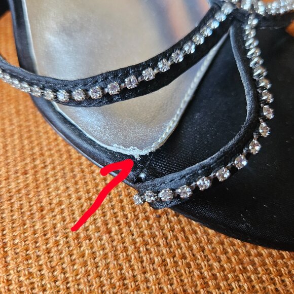 B BAKERS Black Satin Mallorie Sandals with Rhinestone Embellishments Sz 8.5B - Picture 9 of 9